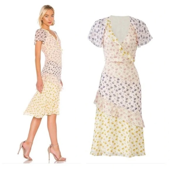 JOIE Orita Silk Ruffled Floral Dress Feminine Garden Party Tea Size 10 Boho - Picture 2 of 13